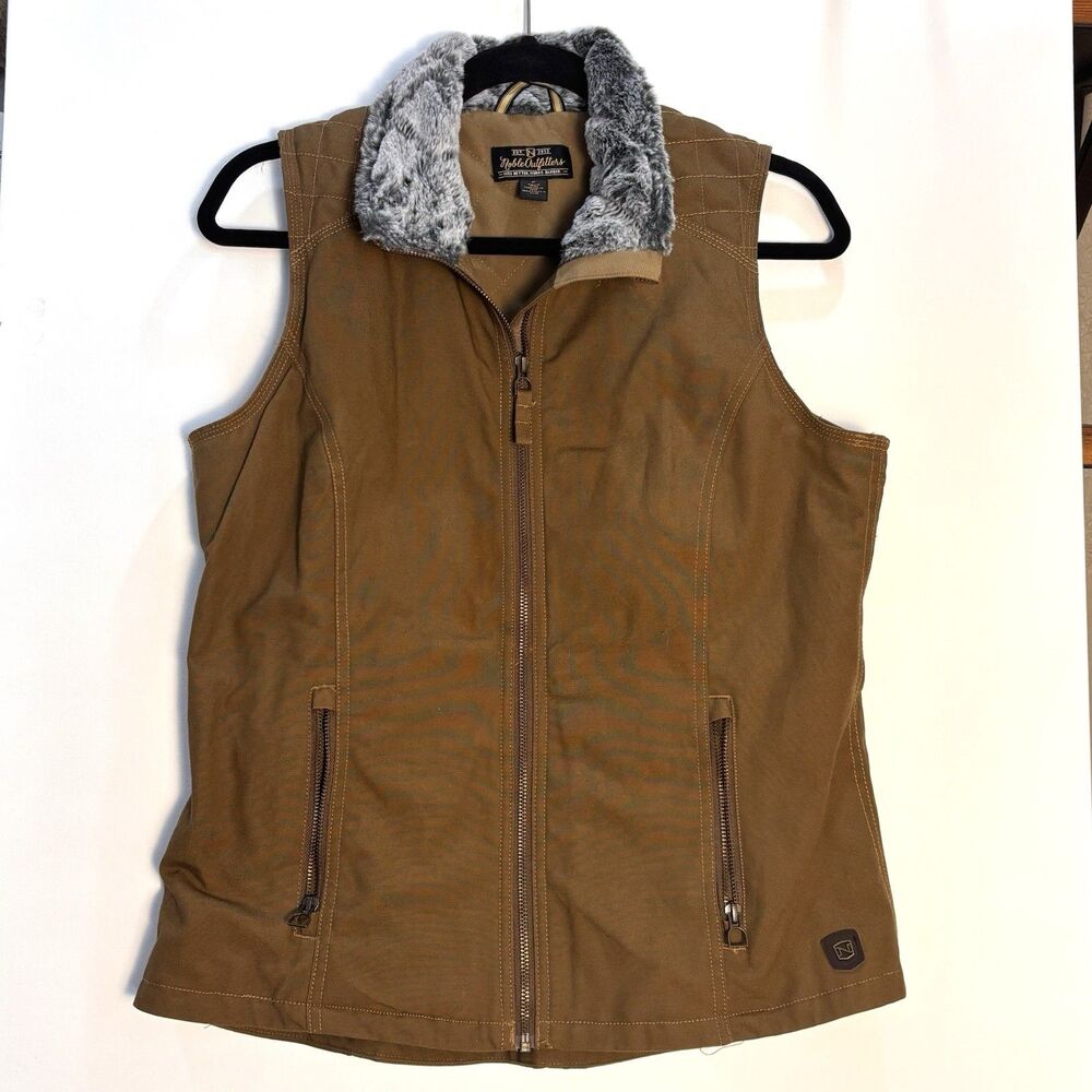 Noble Outfitters Vest Womens M Brown with Faux Fur Collar Full Zip Lined